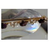 14K Yellow Gold Amethyst and Pearl Cluster Bar Pin ~ 3g