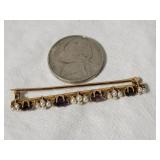 14K Yellow Gold Amethyst and Pearl Cluster Bar Pin ~ 3g