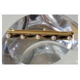 14K Yellow Gold Sapphire and Pearl Bar Pin ~ 2g