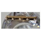 14K Yellow Gold Sapphire and Pearl Bar Pin ~ 2g