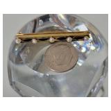 14K Yellow Gold Sapphire and Pearl Bar Pin ~ 2g