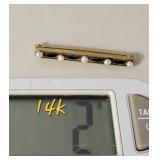 14K Yellow Gold Sapphire and Pearl Bar Pin ~ 2g