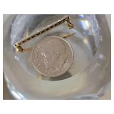 14K White and Yellow Gold Art Nouveau Bar Pin ~ 1g