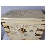 French Vanilla Painted Enamel Asian Jewelry Box