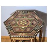 Moroccan Inlaid Wood Hexagon Side Table with Geometric Marquetry - B