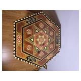 Moroccan Inlaid Wood Hexagon Side Table with Geometric Marquetry - B