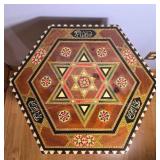 Moroccan Inlaid Wood Hexagon Side Table with Geometric Marquetry - B