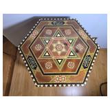 Moroccan Inlaid Wood Hexagon Side Table with Geometric Marquetry - B