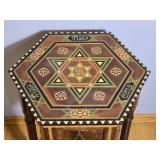 Moroccan Inlaid Wood Hexagon Side Table with Geometric Marquetry -A