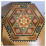Moroccan Inlaid Wood Hexagon Side Table with Geometric Marquetry -A