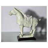 Hand Carved Green Stone Tang Style Horse Sculpture on Wood Base