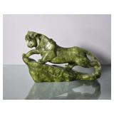 Hand Carved Green Hardstone Tiger Sculpture - AS