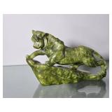 Hand Carved Green Hardstone Tiger Sculpture - AS