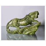 Hand Carved Green Hardstone Tiger Sculpture - AS