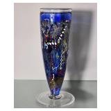 Kosta Boda Art Glass Bowl with Abstract Blue and Metallic Design