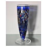 Kosta Boda Art Glass Bowl with Abstract Blue and Metallic Design