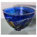 Kosta Boda Art Glass Vase with Abstract Blue Multicolor Design