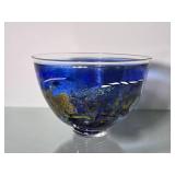 Kosta Boda Art Glass Vase with Abstract Blue Multicolor Design