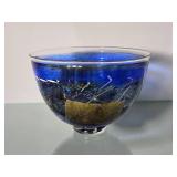 Kosta Boda Art Glass Vase with Abstract Blue Multicolor Design