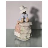 Lladro Porcelain Girl Seated with Hat Figurine