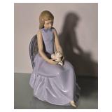 Lladro NAO Porcelain Girl Seated with Cat Figurine