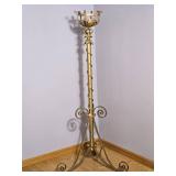 Vintage Gilt Metal Adjustable Floor Torchiere Candleholder