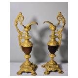 Pair Antique Style Gilt Metal Ewers Decorative Urns