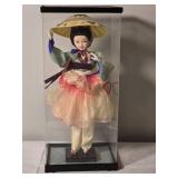 Vintage Korean Traditional Costume Doll in Display Case
