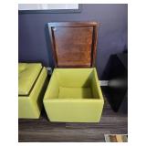 Pair Contemporary Lime Green Leather Storage Ottomans