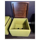 Pair Contemporary Lime Green Leather Storage Ottomans