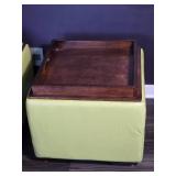 Pair Contemporary Lime Green Leather Storage Ottomans