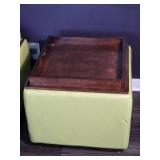 Pair Contemporary Lime Green Leather Storage Ottomans