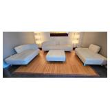 Contemporary White Leather Modular Sofa and Ottoman Set