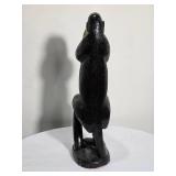 Hand Carved Primitive Monkey Sculpture Holding Banana Signed