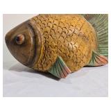 Monumental Hand Carved Polychrome Wood Fish Sculpture