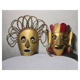 Pair Vintage Mid Century Modern Brutalist Style Metal Wall Masks