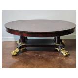 Oval Empire Style Mahogany Coffee Table with Gilt Paw Feet