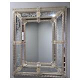 Venetian Style Art Glass Wall Mirror with Applied Floral Accents