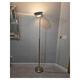 Modern Brushed Steel and Wood Torchiere Floor Lamp