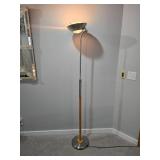 Modern Brushed Steel and Wood Torchiere Floor Lamp