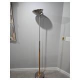 Modern Brushed Steel and Wood Torchiere Floor Lamp