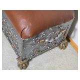 Decorative Metal and Leather Upholstered Storage Bench Trunk