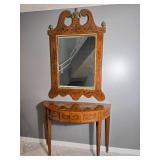 Hepplewhite Style Inlaid Demilune Console Table with Matching Mirror