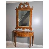 Hepplewhite Style Inlaid Demilune Console Table with Matching Mirror