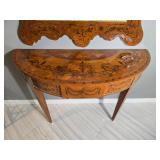 Hepplewhite Style Inlaid Demilune Console Table with Matching Mirror