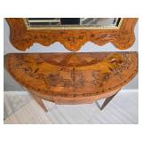 Hepplewhite Style Inlaid Demilune Console Table with Matching Mirror
