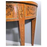 Hepplewhite Style Inlaid Demilune Console Table with Matching Mirror