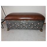 Moroccan Style Metal Storage Bench with Leather Cushion