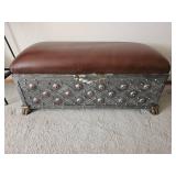 Moroccan Style Metal Storage Bench with Leather Cushion