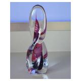 Art Glass Sculpture with Controlled Bubble and Purple Core